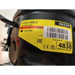 COMPRESOR FRIGORIFICO, TLES7.5KK.3, R600A, 1/6HP, 230V, BAJA PRESION, SECOP, TLES7.5KK.3 - Imagen 1
