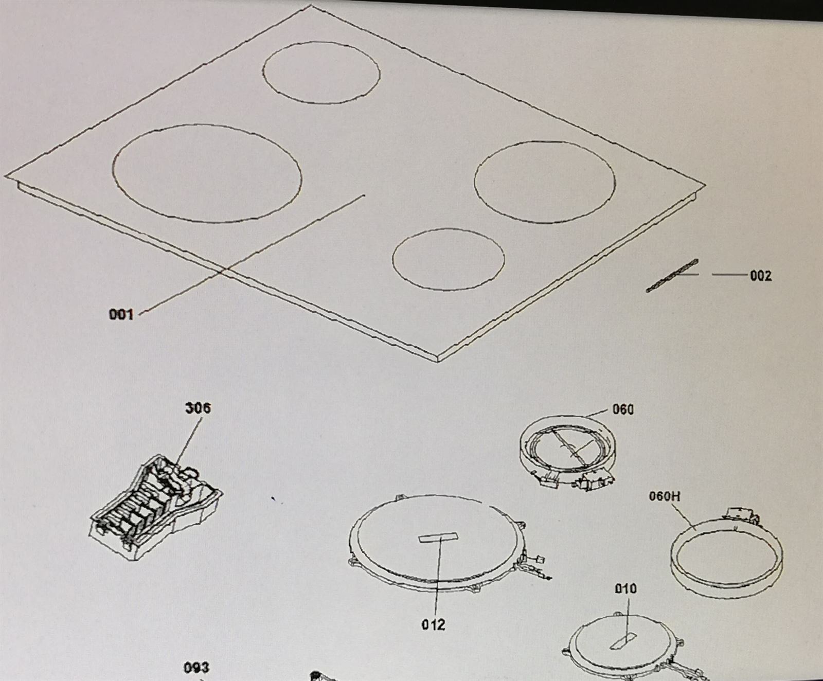 CRISTAL VITROCERAMICA 4 FUEGOS ZANUSSI, 2 INDUCCION DELANTE + 2 RADIANTE DETRAS, RECAMBIO ORIGINAL, 3307191118 - Imagen 1