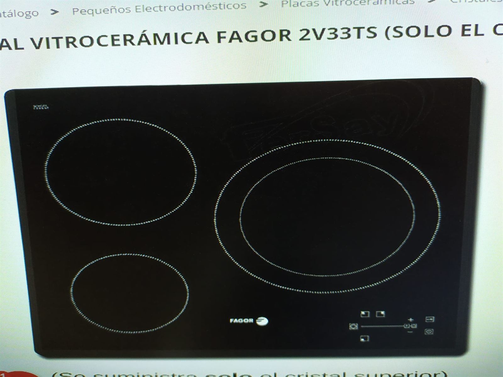 CRISTAL VITROCERAMICA FAGOR, 3 FUEGOS (SOLO CRISTAL), RECAMBIO ORIGINAL, 2V33TS,  AS0000077 - Imagen 1