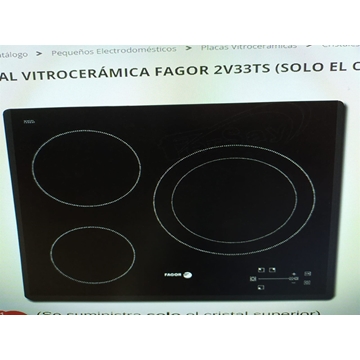CRISTAL VITROCERAMICA FAGOR, 3 FUEGOS (SOLO CRISTAL), RECAMBIO ORIGINAL, 2V33TS,  AS0000077 - Imagen 1