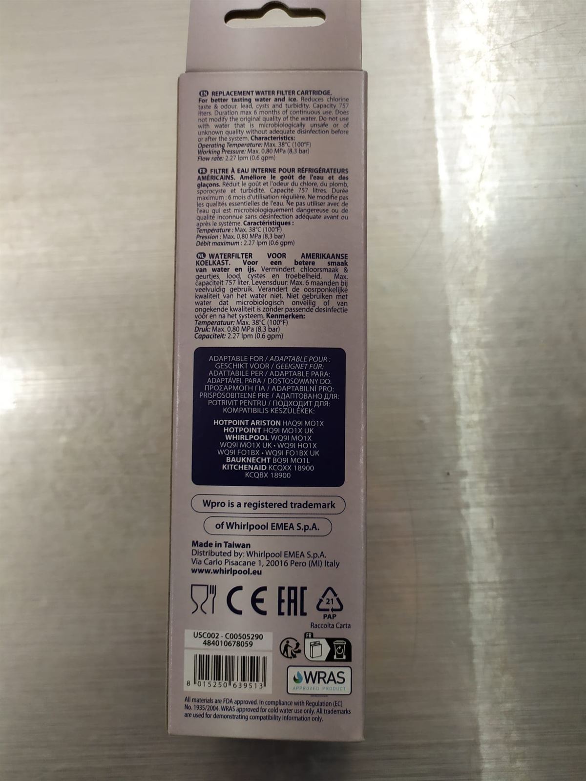 FILTRO AGUA FRIGORIFICO WHIRLPOOL, INDESIT, RECAMBIO ORIGINAL,  484010678059,   C00505290 - Imagen 2