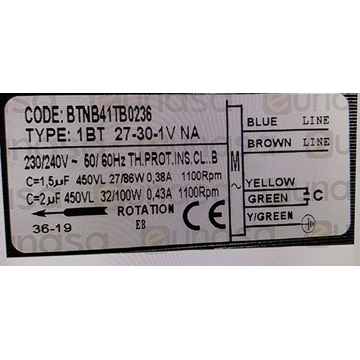 MOTOR VENTILADOR FRIGORIFICO, 220V, 27/86W, 1100 RPM, ROTACION IZQUIERDA, 1,5 MICROFARADIOS, BTNB41TB0236 - Imagen 2
