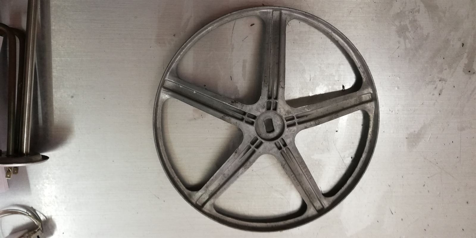 POLEA LAVADORA ZANUSSI, ELECTROLUX, AEG, RECAMBIO ORIGINAL, PLANA, CORREA ESTRIADA, DIAMETRO 312MM, EJE 19,7X10,7 MM, 50299359005,   1249693001 - Imagen 1