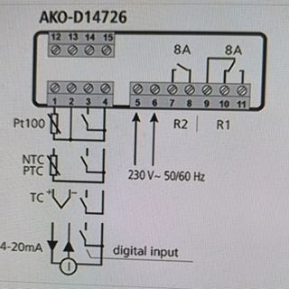 TERMOSTATO DIGITAL AKO, TERMOSTATO PARA HORNO, 1000ºC, ENTRADA PARA SONDA, pt100, NTC, PTC, Termopar K y J,  230V, 4/20 mA,  D14726 - Imagen 2