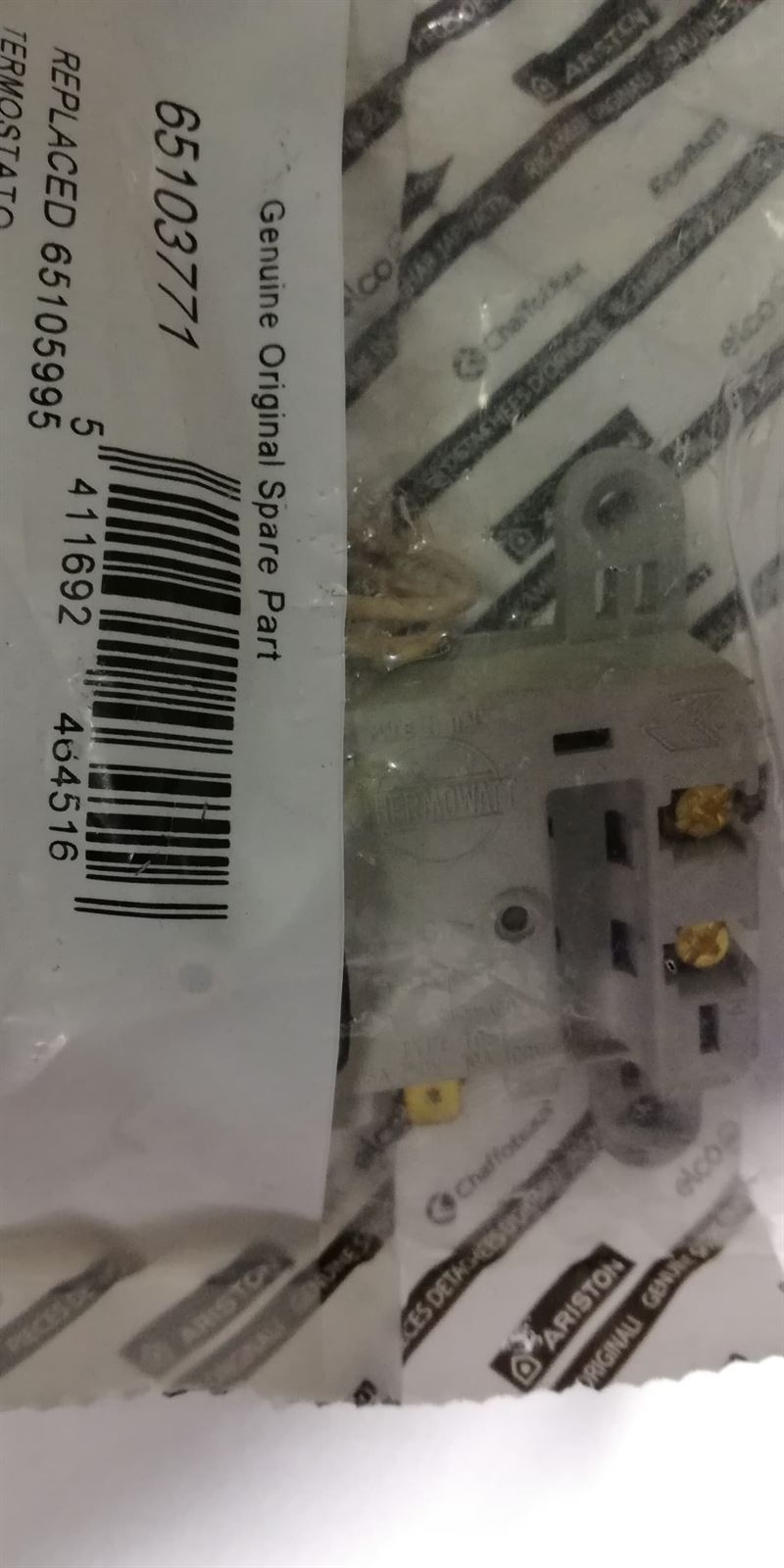 TERMOSTATO TERMO ARISTON, REGULABLE, RECAMBIO ORIGINAL,  65103771, 353140008 - Imagen 2