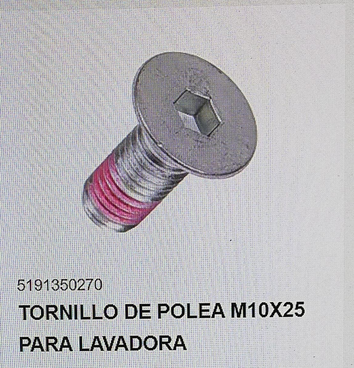 TORNILLO POLEA LAVADORA ZANUSSI, AEG, ELECTROLUX, RECAMBIO ORIGINAL, M10 INOX CON PASTA ANTIGIRATORIA,, 5191370260 - Imagen 1