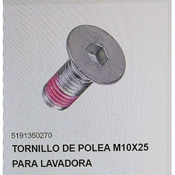 TORNILLO POLEA LAVADORA ZANUSSI, AEG, ELECTROLUX, RECAMBIO ORIGINAL, M10 INOX CON PASTA ANTIGIRATORIA,, 5191370260 - Imagen 1