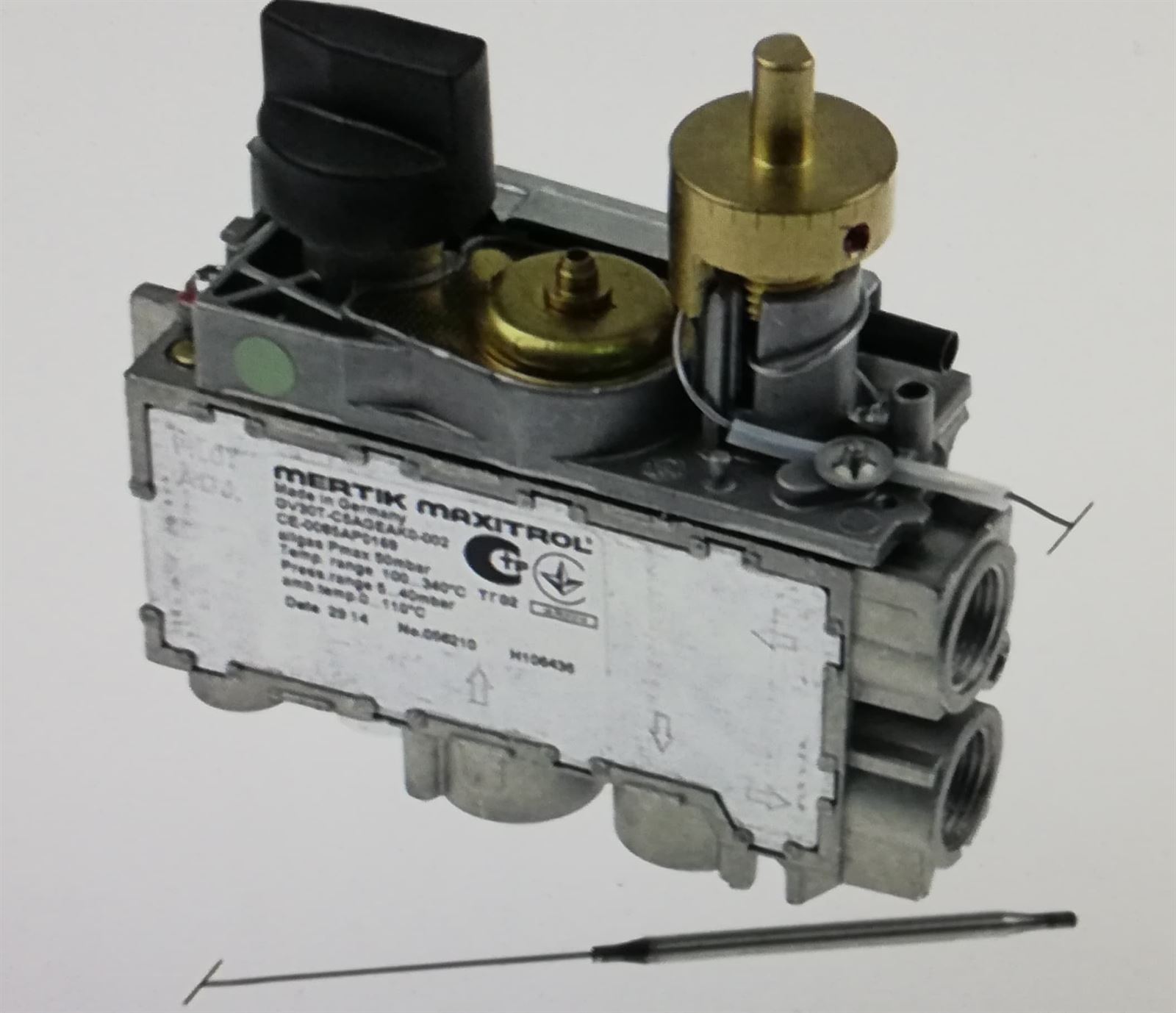 VALVULA FREIDORA TERMOSTATICA, GAS, TEMPERATURA 110- 190 ºC,  ENTRADA/SALIDA 3/8, MERTIK, TERMOPAR M9, PILOTO M10,   GV30TC5AJ - Imagen 1