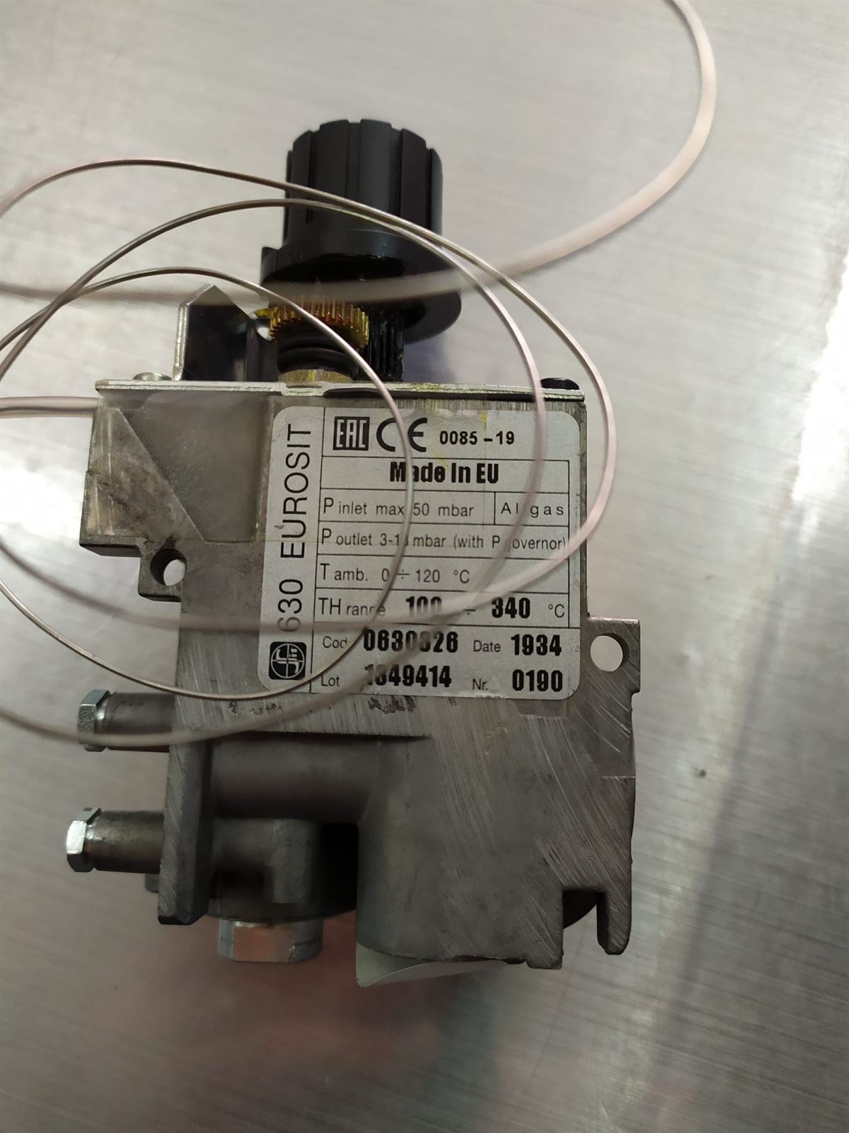 VALVULA HORNO GAS, TERMOSTATICA, 630 EUROSIT,  100-340ºC, 3/18 MILIBAR,  MAX 50 MILIBAR, ENTRADA/SALIDA 3/8, A.GAS28 - Imagen 2