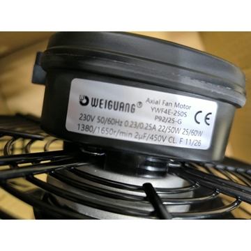 VENTILADOR FRIGORIFICO, CAMARA FRIGORIFICA, AXIAL, PALA DIAMETRO 250MM, 230V, 22/50 W, 0,25A, 2 MICROFARADIOS, 1380/1650 RPM, P92/35-G, YWF4E-250S, 50/60 Hz,  YWF4E-250S - Imagen 2
